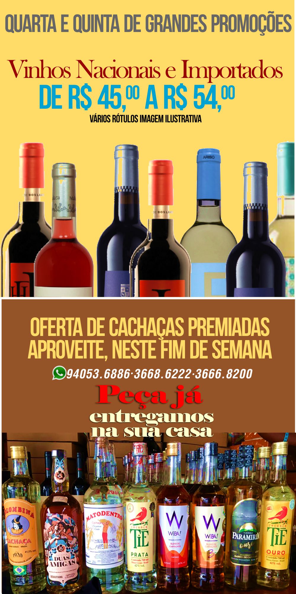 cachaas e vinhos em oferta